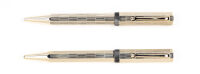 Privilege Deco Sterling Silver and Pearl Grey Resin Ballpoint Pens * Lot of Two