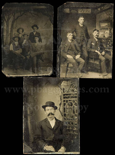 Collection of cabinet cards, tintypes, cartes-de-visite & other photographs supposed to be of the Earp family and descendants, including purported photographs of Wyatt Earp & his brothers, and of Frank James