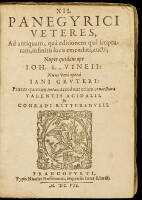 XII. Panegyrici Veteres, Ad antiquam qu&agrave; editionem, qu&agrave; scripturam infinitis locis emendati, aucti; Nuper quidem ope Ioh. Livineii: Nunc ver&ograve; oper&acirc; Iani Grvteri: Pr&aelig;ter quorum notas, accedunt etiam coniectur&aelig; Valentis Acidalii. & Conradi Rittershvsii
