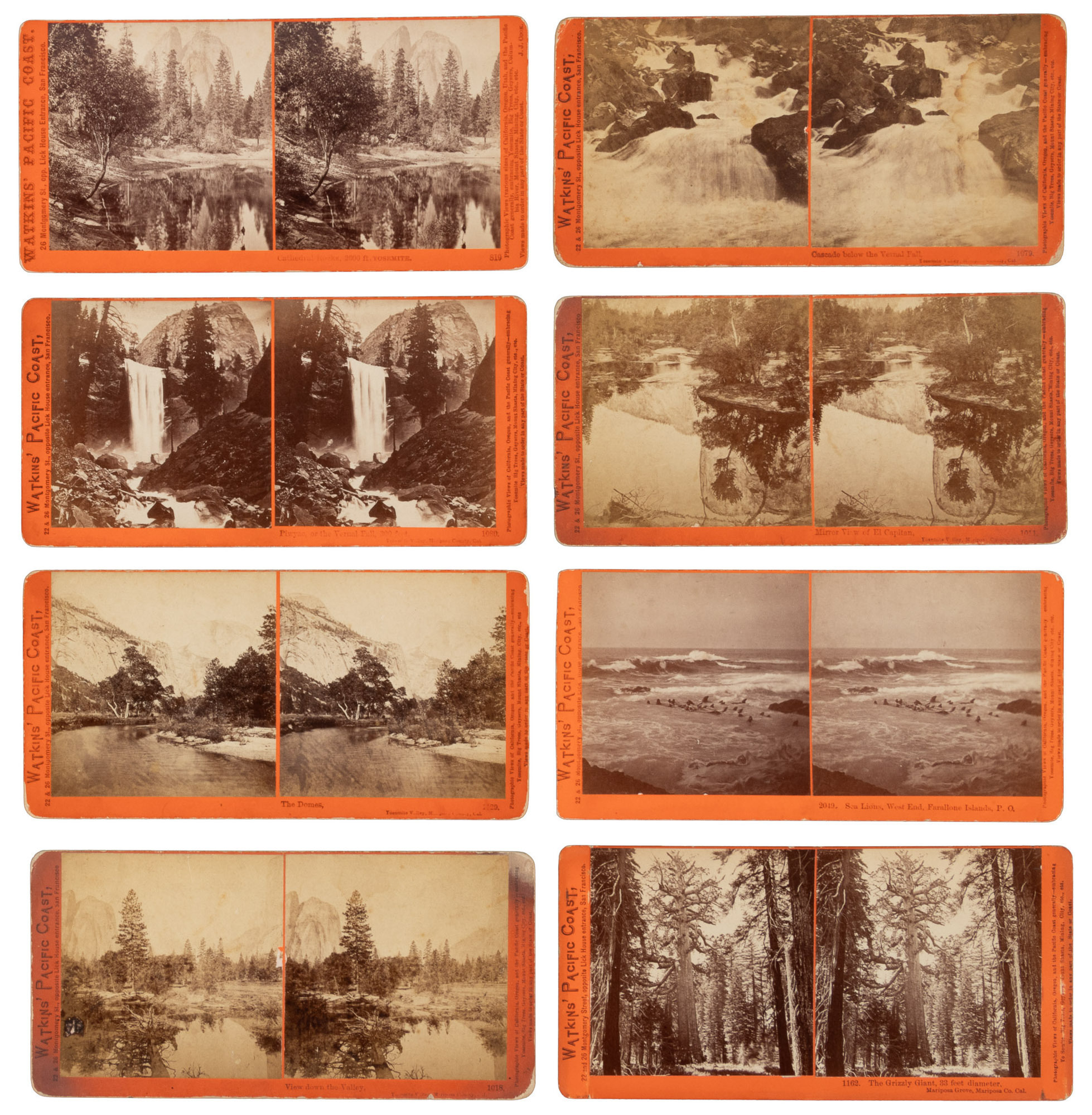 Sixteen stereo view cards from Watkins' Pacific Coast series