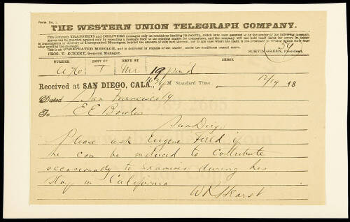 Manuscript telegraph asking for contribution to the Examiner