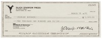 Check from Black Sparrow Press to Charles Bukowski, signed by Bukowski and John Martin