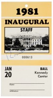 1981 Inaugural Ball staff card signed by Reagan