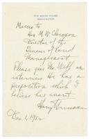 Autograph note signed by Harry Truman as President