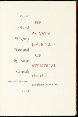 The Private Journals of Stendhal 1811-1817