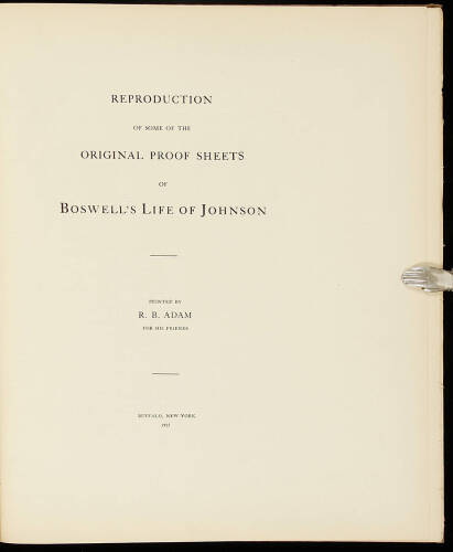 Reproduction of Some of the Original Proof Sheets of Boswell's Life of Johnson