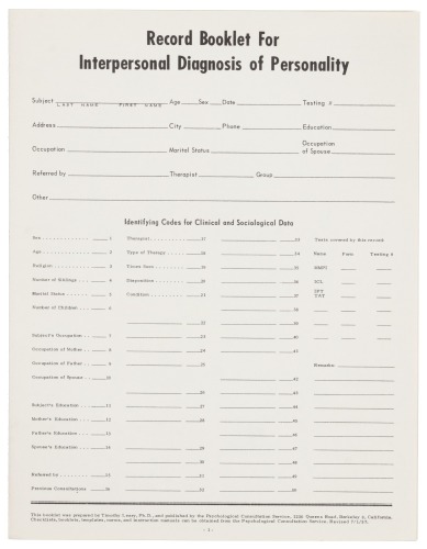 Record Booklet for Interpersonal Diagnosis of Personality