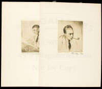 Two original etching portraits, signed by both artist and sitter