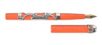 No. 34 Red Hard Rubber Eyedropper Fountain Pen with Sterling Silver Chased Overlay by Heath, Rare