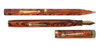 No. 7 Red Ripple Hard Rubber Fountain Pen and Propelling Pencil, c. 1935