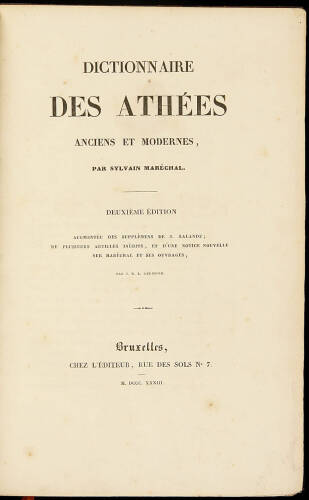 Dictionnaire des Athees Anciens et Moderns