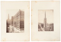 Three views of Niagara Falls with two cityscapes