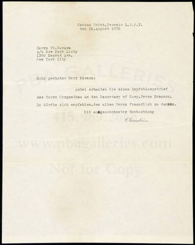 Typed Letter signed by Albert Einstein, to Frantisek Navara, in German