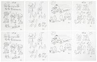 Two sets of four line drawings