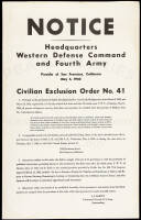 Notice. Headquarters Western Defense Command and Fourth Army, Presidio of San Francisco, California, May 5, 1942. Civilian Exclusion Order No. 41
