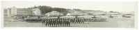 Original panoramic photograph of Crissy Field in San Francisco, with biplanes, aviators and support crew lined up