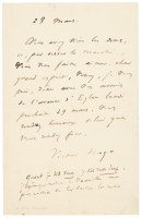Autograph letter from Victor Hugo, likely to Th&eacute;odore de Banville