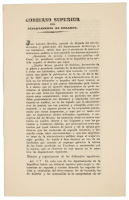 [Pamphlet issued by José Antonio Heredia, governor of Durango, printing a decree by Nicolas Bravo, interim president of Mexico, organizing the Superior Courts of Justice of the Departments]