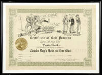 Certificate of Golf Prowess...Canada Dry's Hole-In-One Club - awarded to "Bunkie Foozle"