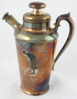 Silverplate thermal coffee pot with enameled figure of a golfer