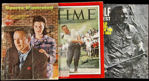 Three vintage magazines, signed by Arnold Palmer