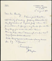 Manuscript letter written by J.H. Taylor to Louis T. Stanley about an English Golf article