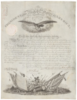 Partially engraved military appointment on vellum, completed in manuscript, appointing Albermarle Cady as First Lieutenant in the Sixth Regiment of Infantry, effective December 31st, 1836
