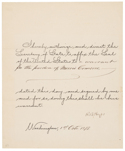 Signed warrant for the pardon of Morris Connors