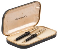 WATERMAN: CF (Cartridge-Filler) 1250 Black and Gold Fountain Pen and Fluid Lead Propelling Pencil Set, with Original Box