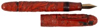 [JAPANESE LACQUER]: Carved Red Japanese Lacquer Vintage Fountain Pen, Sailors at Sea