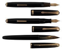 PILOT-NAMIKI: Black Resin Fountain Pens: Lot of Three Vintage Writing Instruments