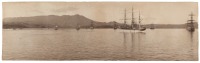 Panoramic photograph of Mt. Tamalpais, Marin County, viewed from San Francisco Bay, with large sailing ships