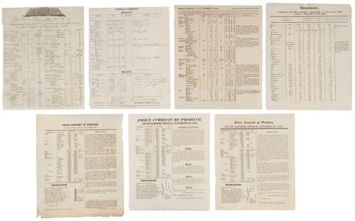 Sixteen printed Price Current lists from around the world, 1757 to 1869