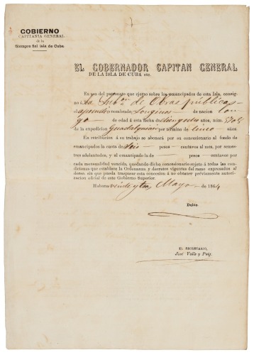 Work contract for an emancipated slave from Africa