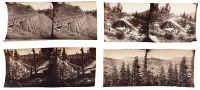 Four original unmounted stereoview albumen photographs by Alfred A. Hart of construction of the Central Pacific Railroad, each with double image