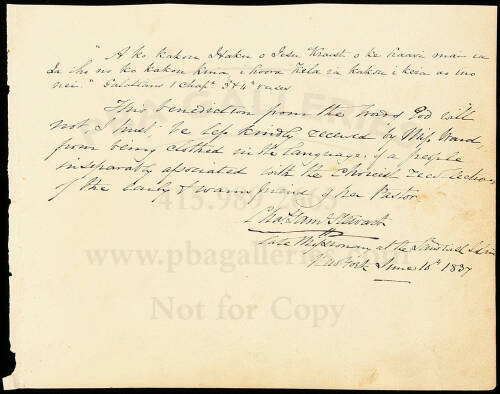 Autograph benediction in Hawaiian, followed by a salutation, signed by Charles S. Stewart, former missionary to Hawaii
