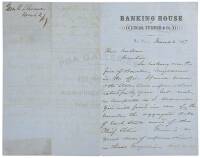 Autograph Letter signed by William T. Sherman, to a Mr. Shaw, on letterhead of the Banking House of Lucas, Turner & Co.