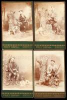 Four cabinet card photographs of hunters and their dogs