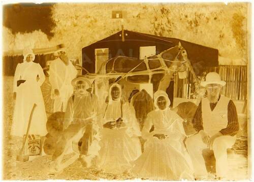 Glass plate negative of a group of Mennonites