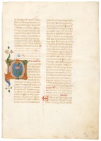 Illuminated Italian manuscript liturgical leaf with text for The Nativity