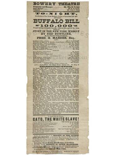 Broadside announcing performance of the play Buffalo Bill based on Ned Buntline's story