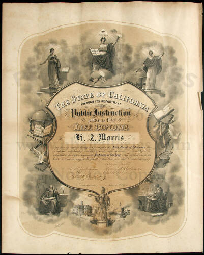 Teacher's diploma issued in 1873 from the State of California Board of Education