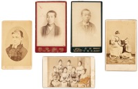 Five albumen photograph cartes-de-visite from Japanese studios of men and women
