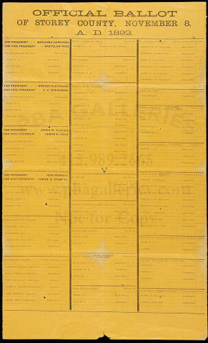 Official Ballot of Storey County, November 8, A.D. 1892