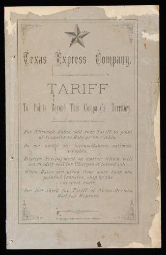 Texas Express Company. Tariff to Points Beyond this Company's Territory