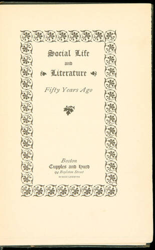 Social Life and Literature Fifty Years Ago