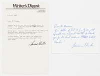 Two notes signed by Lawrence Block