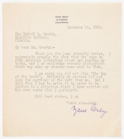Typed letter signed by Zane Grey