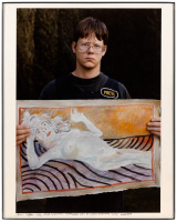 Photograph of William Vollmann with painting