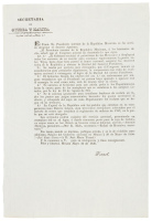 Secretaria de Guerra y Marina..."El Presidente Interino de la Republica Mexicana a los Habitantes de Ella, Sabed: Que el Congreso General Ha Decretado Lo Que Sigue..."